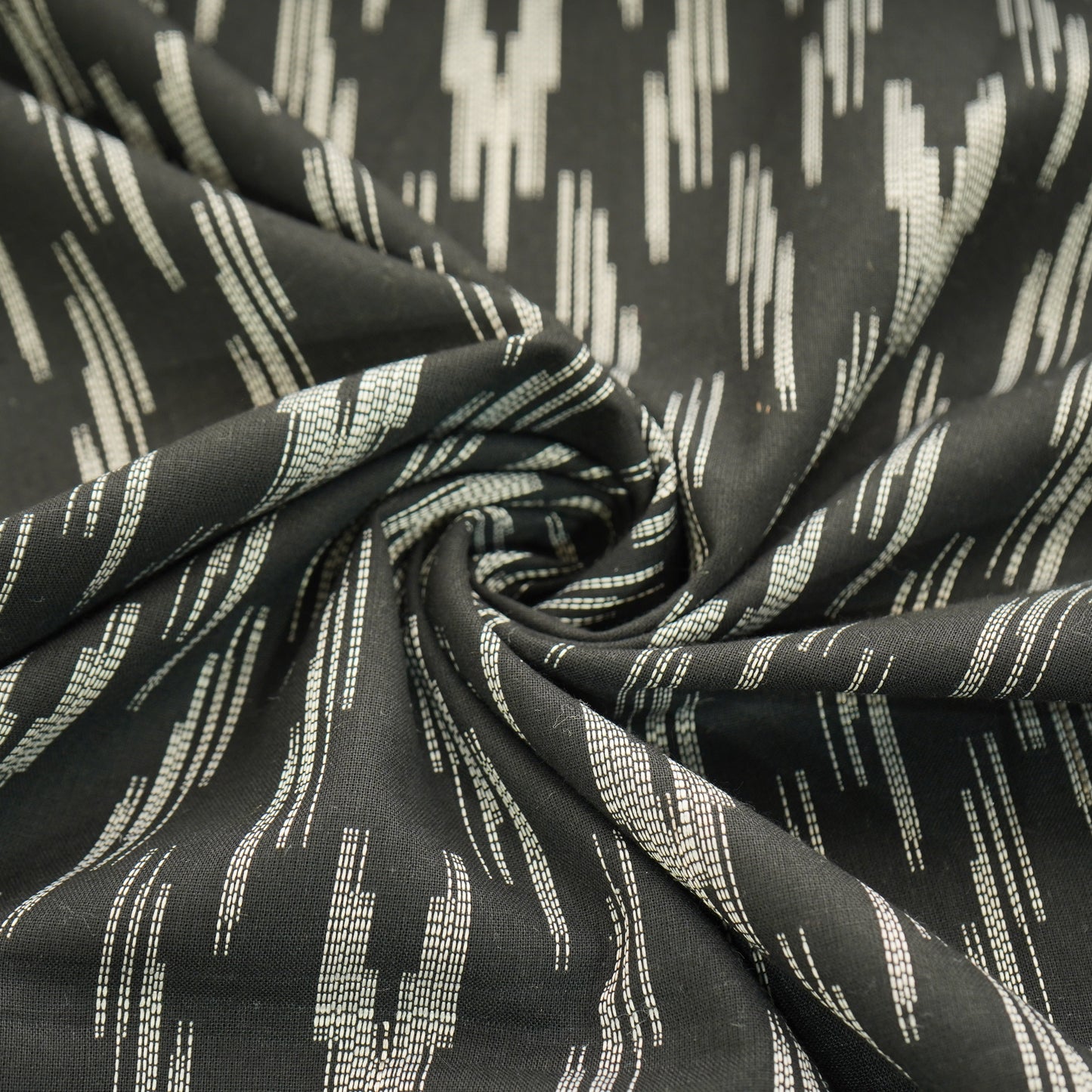 Black & White Ikkat Print Cotton Fabric