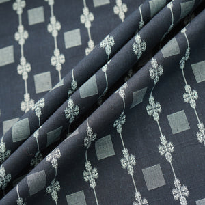Blue Floral Geometrical Silver Dobby Embroidery Cotton Fabric 16436