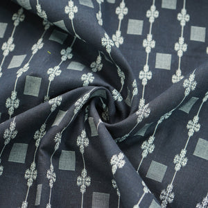 Blue Floral Geometrical Silver Dobby Embroidery Cotton Fabric 16436