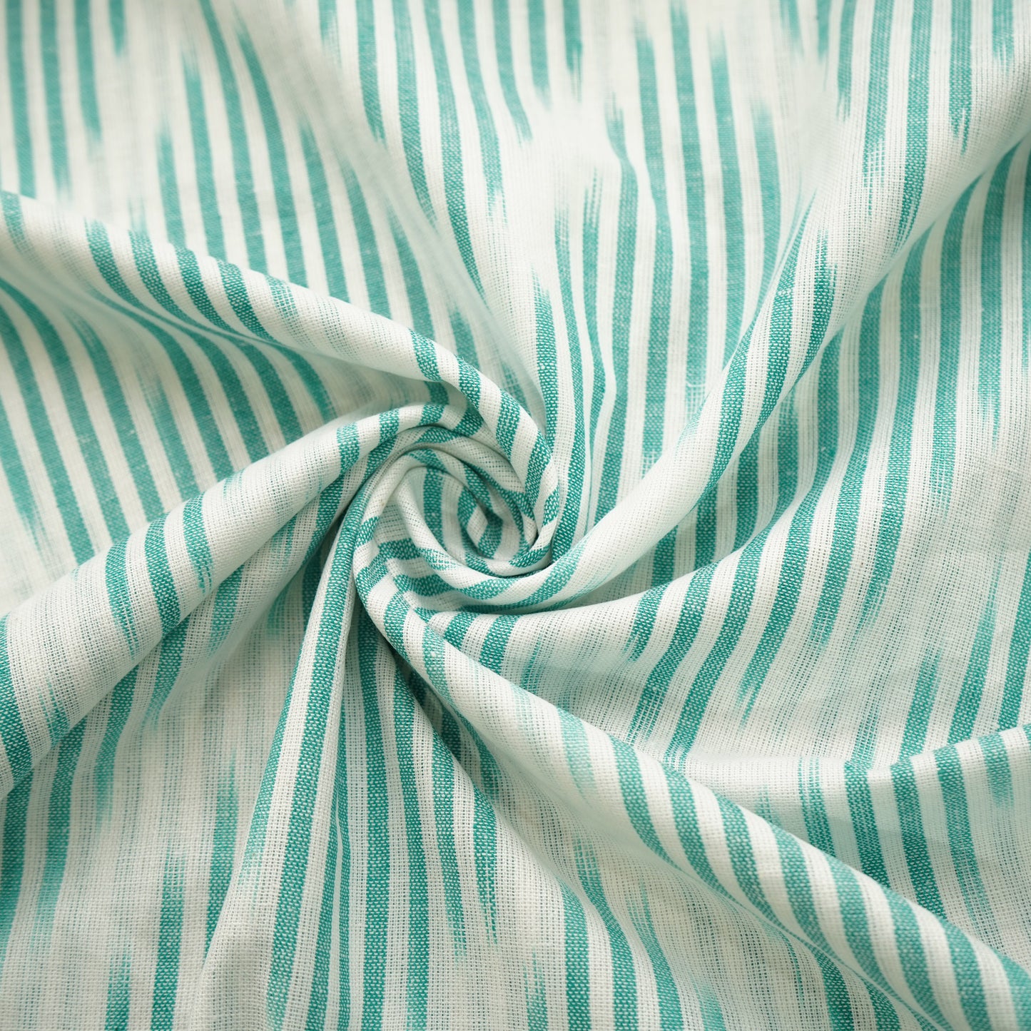 White Green Ikkat Print Cotton Fabric
