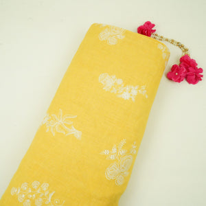 Mustard Yellow thread embroidery Pure Linen Fabric SN-31243 - TradeUNO