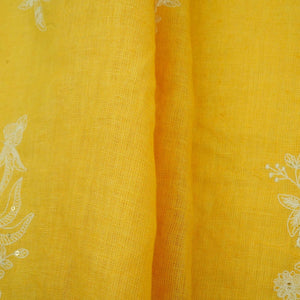 Mustard Yellow thread embroidery Pure Linen Fabric SN-31243 - TradeUNO