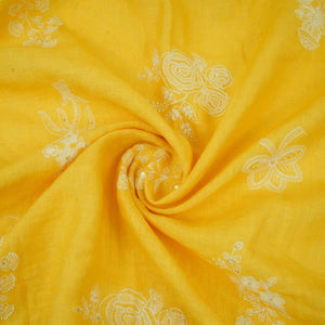 Mustard Yellow thread embroidery Pure Linen Fabric SN-31243 - TradeUNO