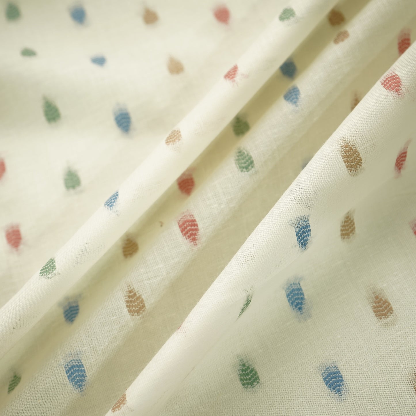 Off White Multicolor Buti Dobby Embroidery Dyeable Cotton Fabric