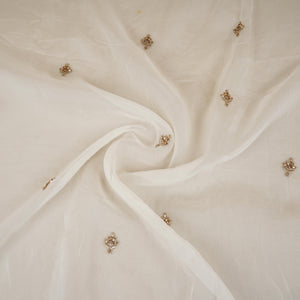 White Cutdana embroidery Organza Fabric STF-29669 - TradeUNO