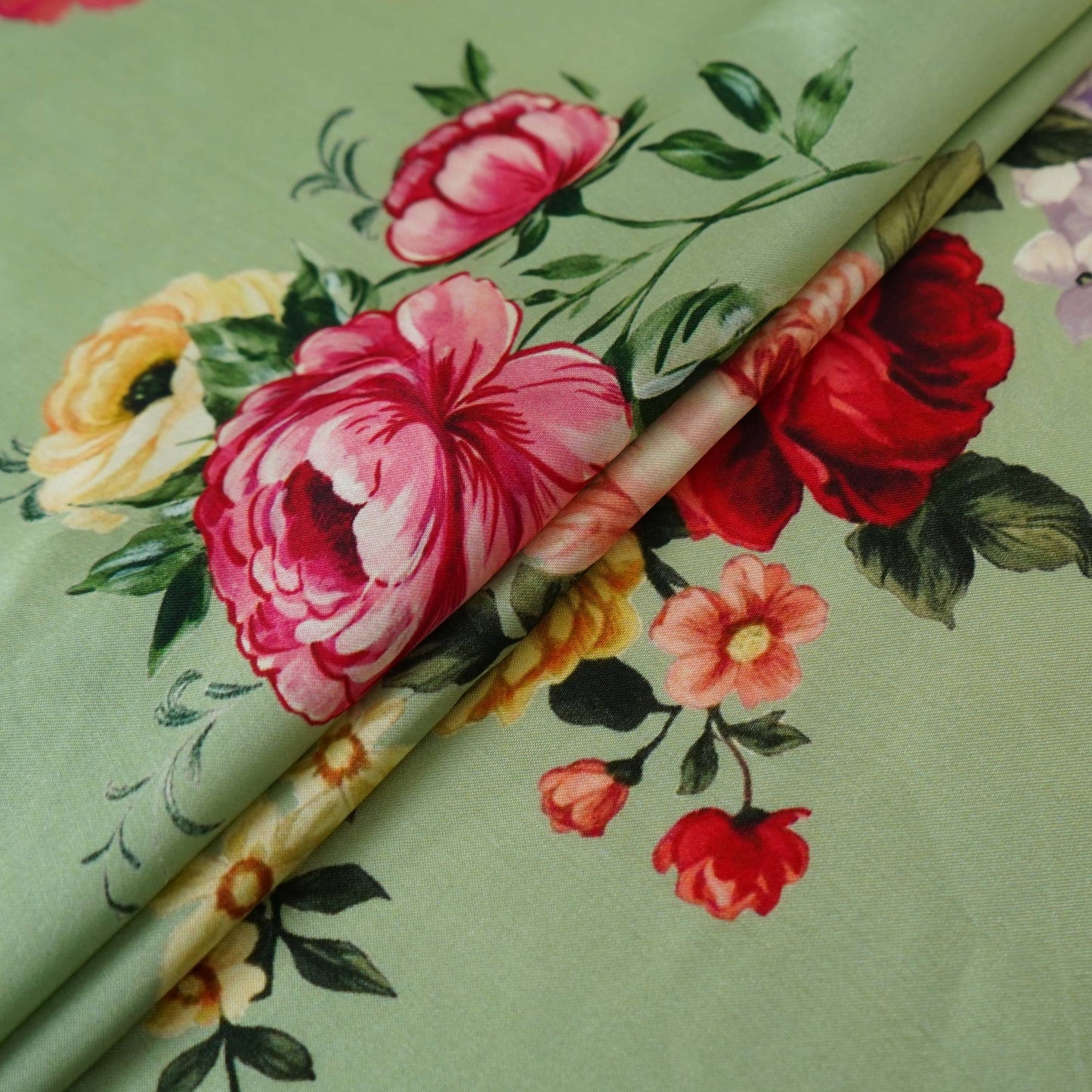 Mint floral print Silk Satin Fabric NVC-31580