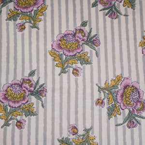 Off White & Grey Stripes Floral Print Cotton Fabric PB-29732 - TradeUNO