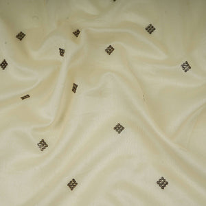 Off White Multicolor Floral Embroidery Pure Banaras Mul Chanderi Fabric SGS-30701 - TradeUNO
