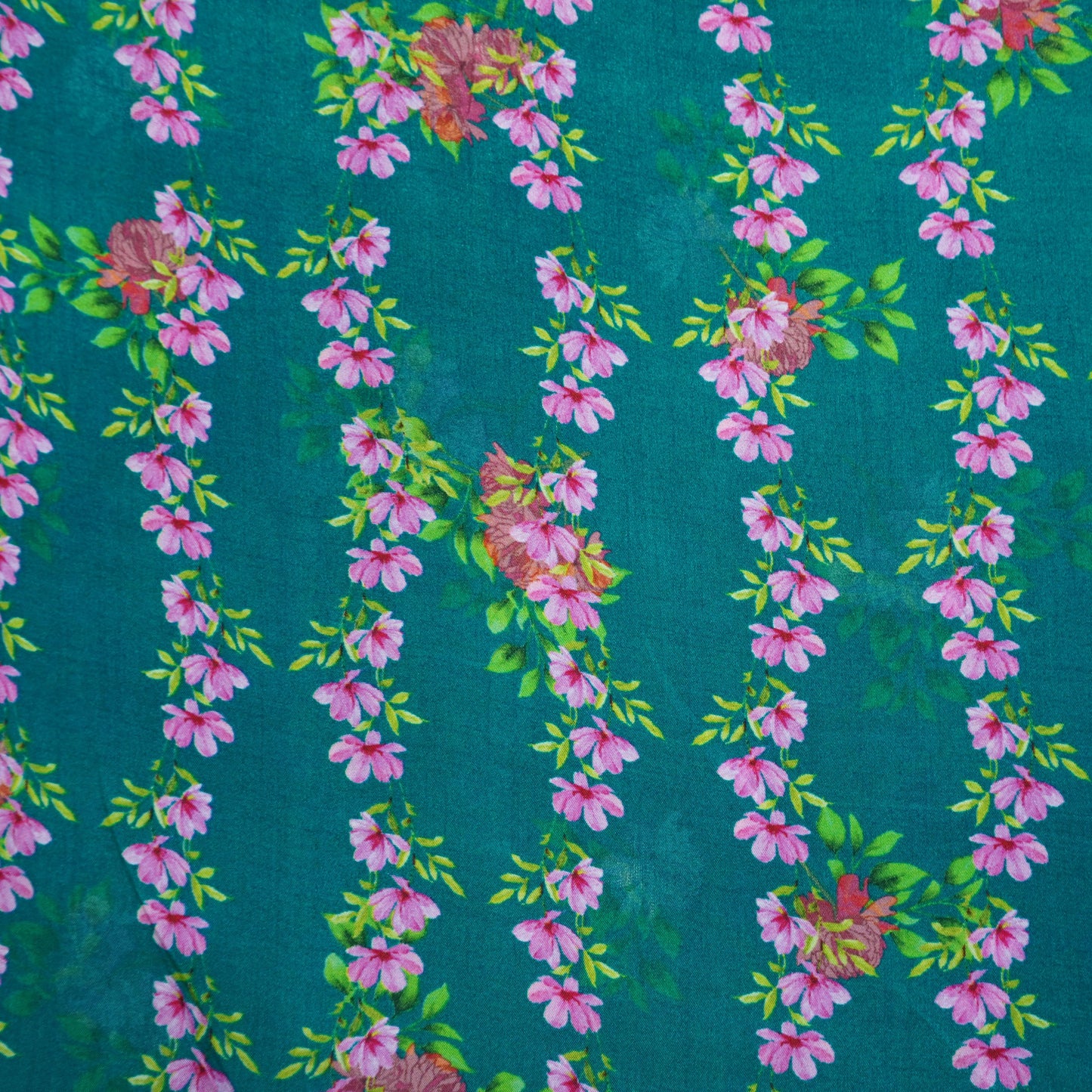 Bottle Green Floral Print Natural Crepe Fabric