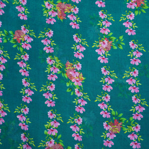 Bottle Green Floral Print Natural Crepe Fabric