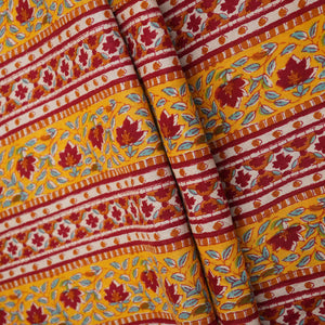 Yellow with Maroon Ajrakh Print Cotton Fabric PB-29726 - TradeUNO