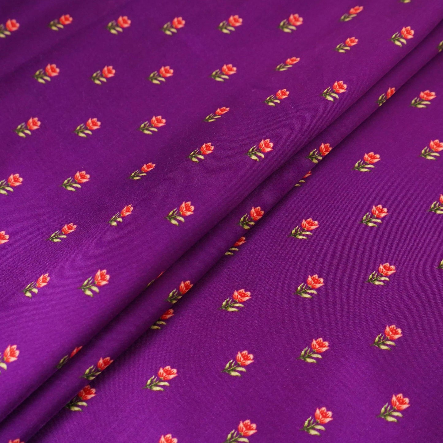 Purple small buti floral print Silk Satin Fabric NVC-31560