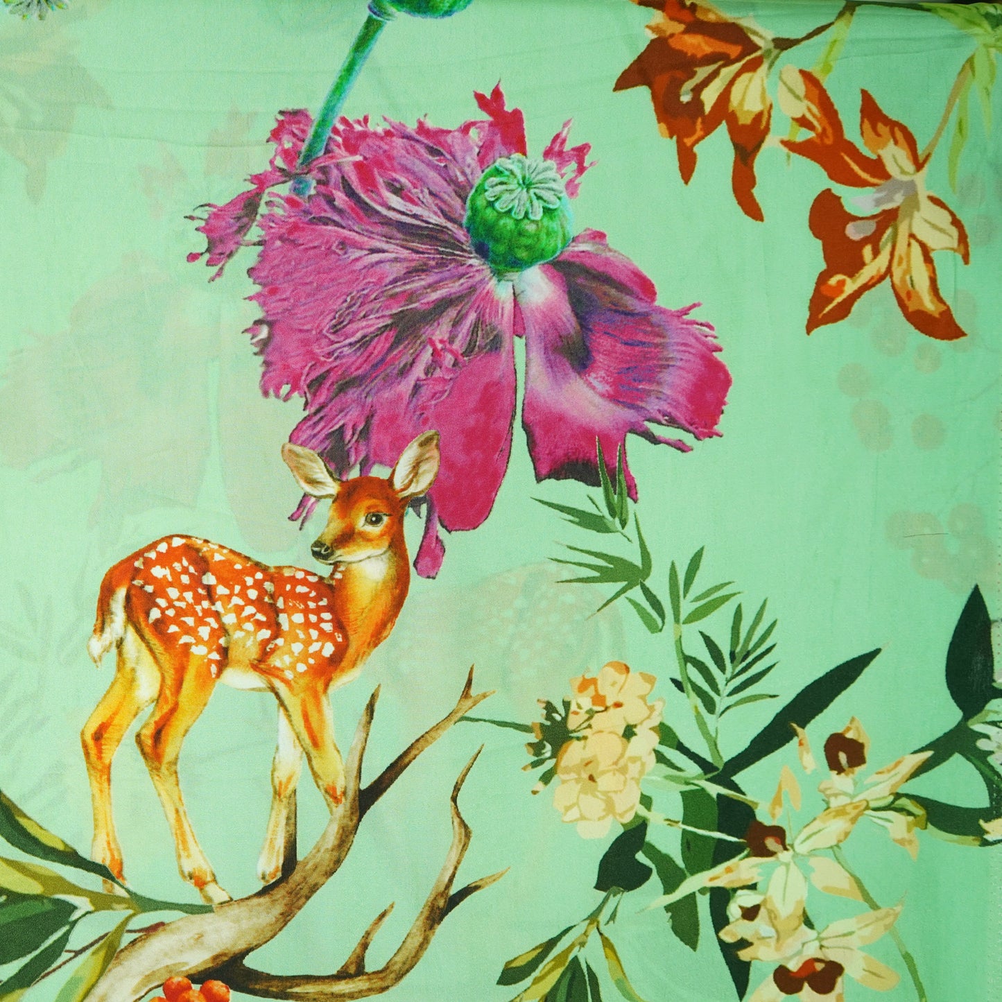 Green Floral Print Crepe Fabric