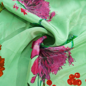 Green Floral Print Crepe Fabric