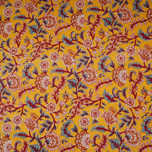 Yellow Kalamkari Floral Print Cotton Fabric PB-29724 - TradeUNO