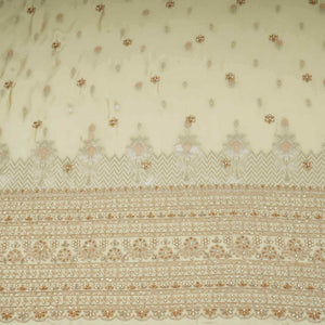 Cream Zari cutdana embroidery Satin Silk Fabric TF-31122 - TradeUNO