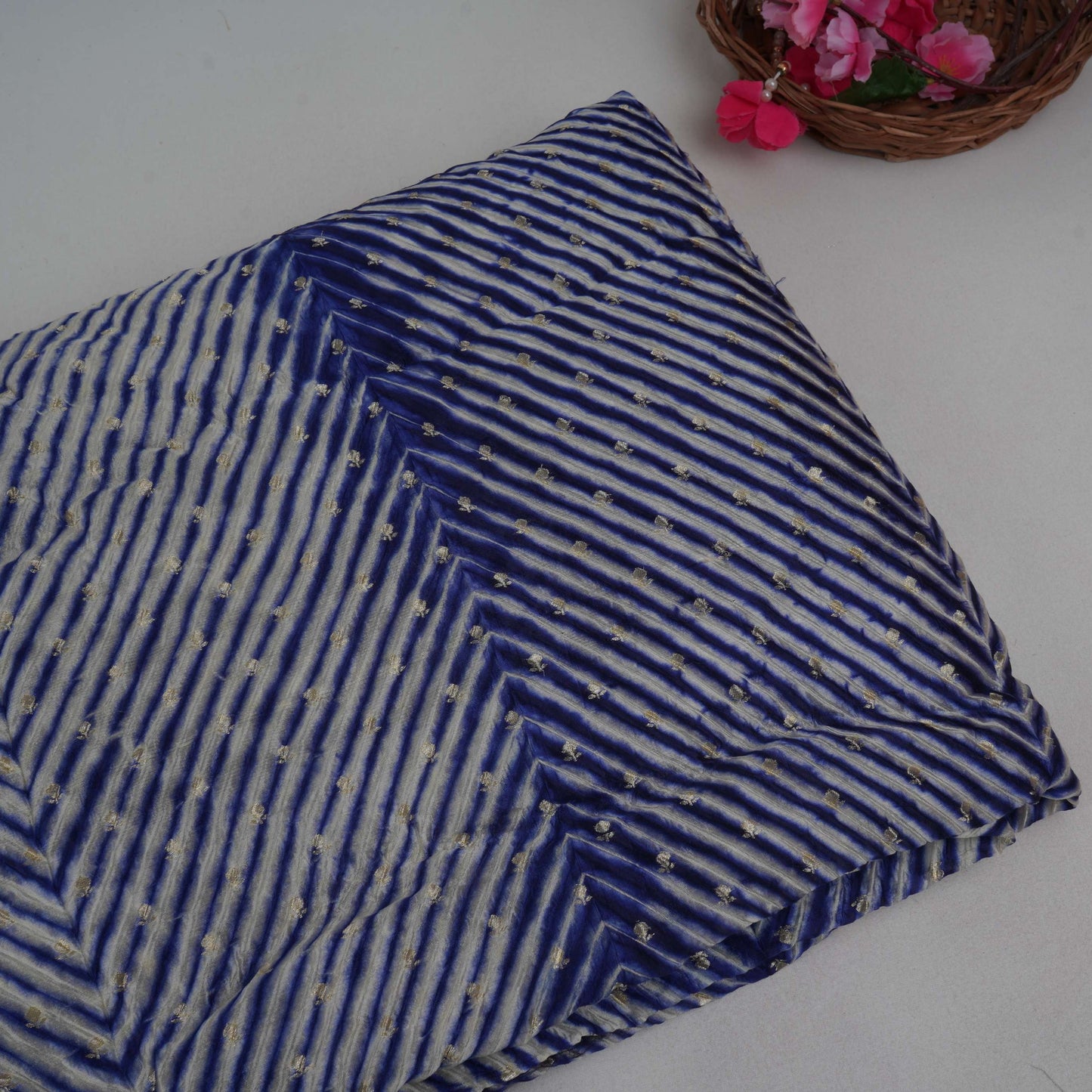 Indigo Blue Lehriya Buti Dupion Silk Fabric YHF-32841