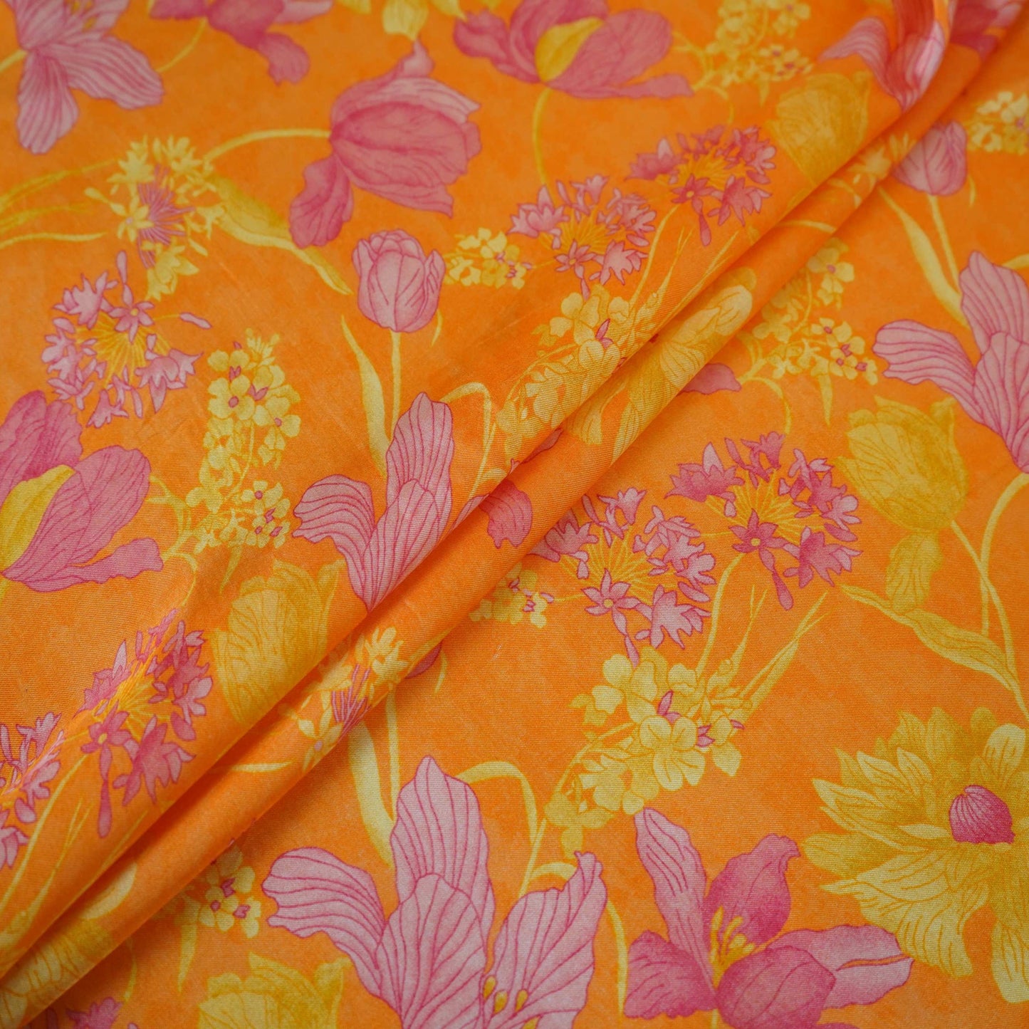 Orange floral print Silk Satin Fabric NVC-31559