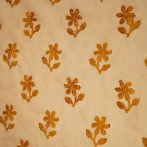 Orange Sequins Applique Work Organza Fabric