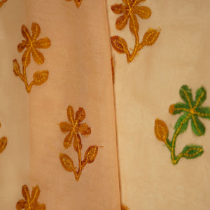 Orange Sequins Applique Work Organza Fabric