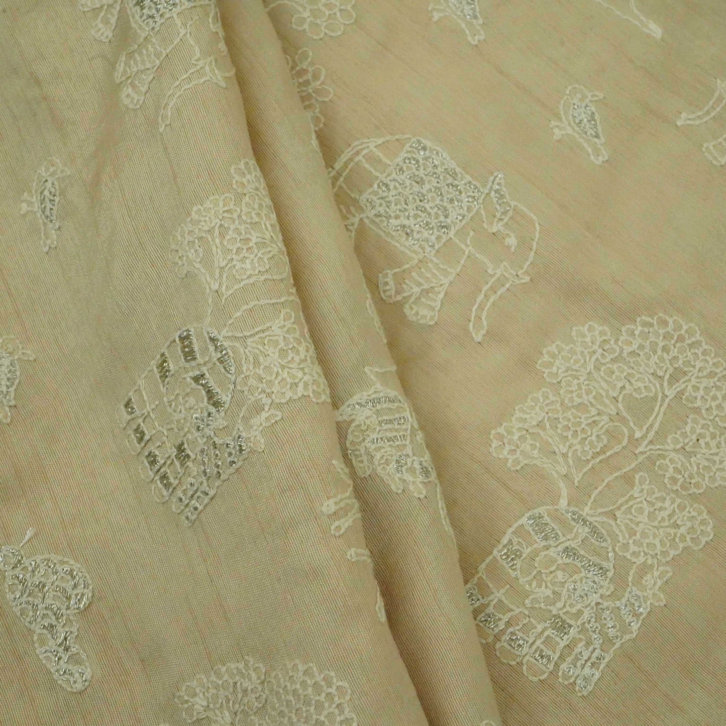 Beige thread embroidery Mysor Silk Fabric VI-30996