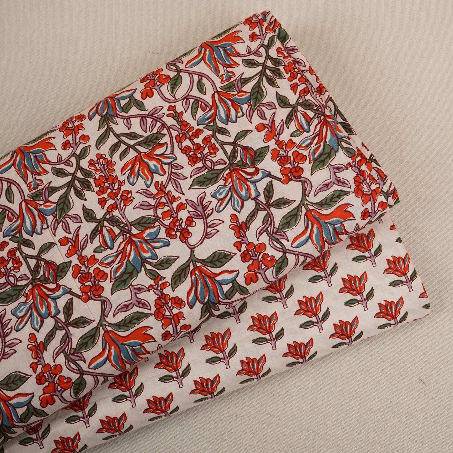 White & Red Handblock Floral Print Cotton Fabric PB-29752
