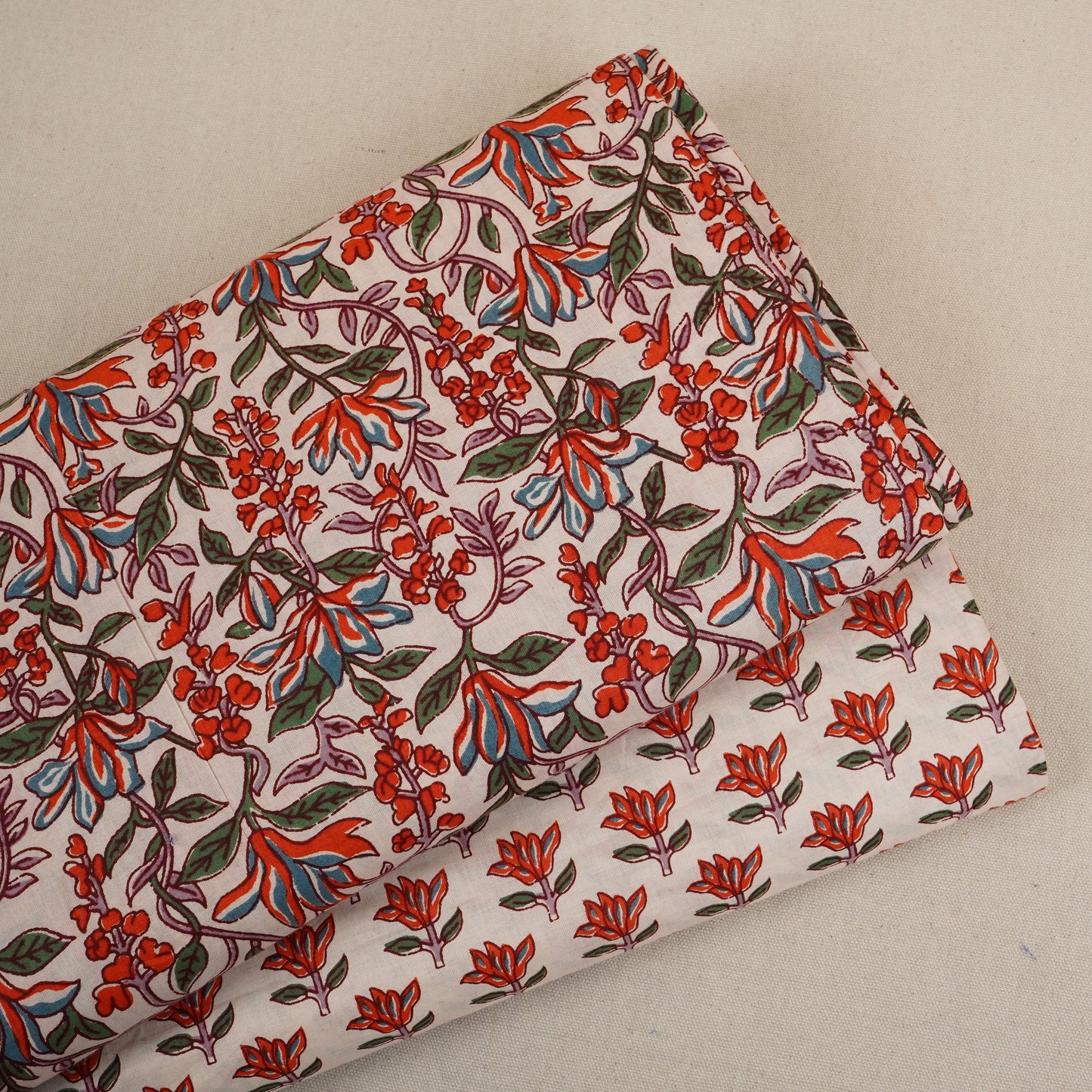 White & Red Floral Block Print Cotton Fabric PB-29755