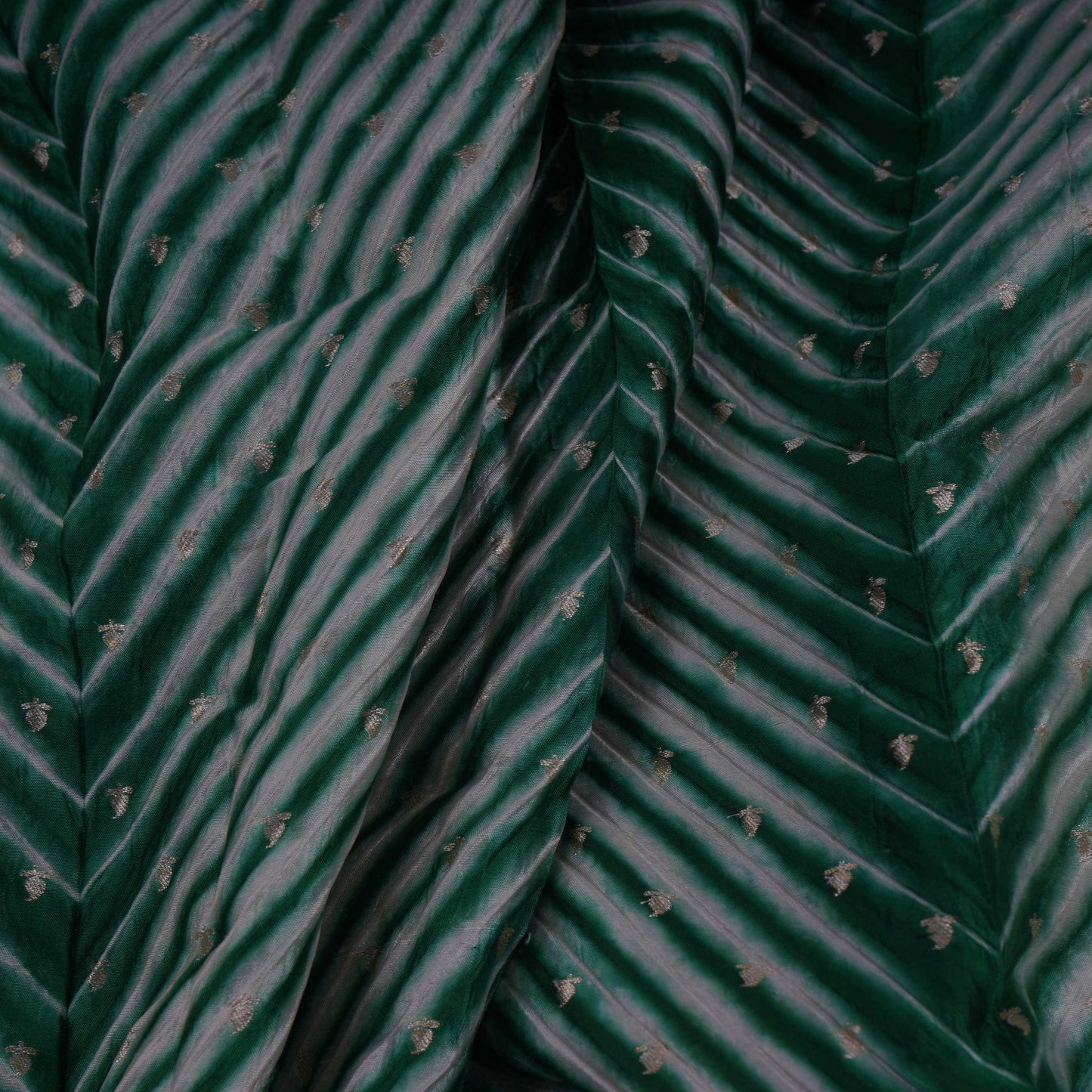 Bottle Green Lehriya Buti Dupion Silk Fabric YHF-32842