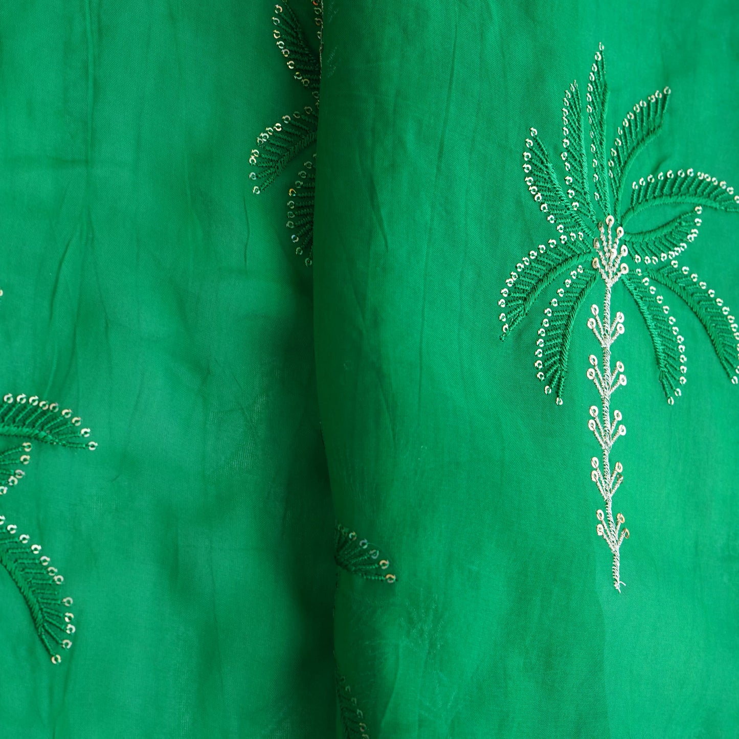 Green Thread Sequins Embroidery Organza Fabric 20853