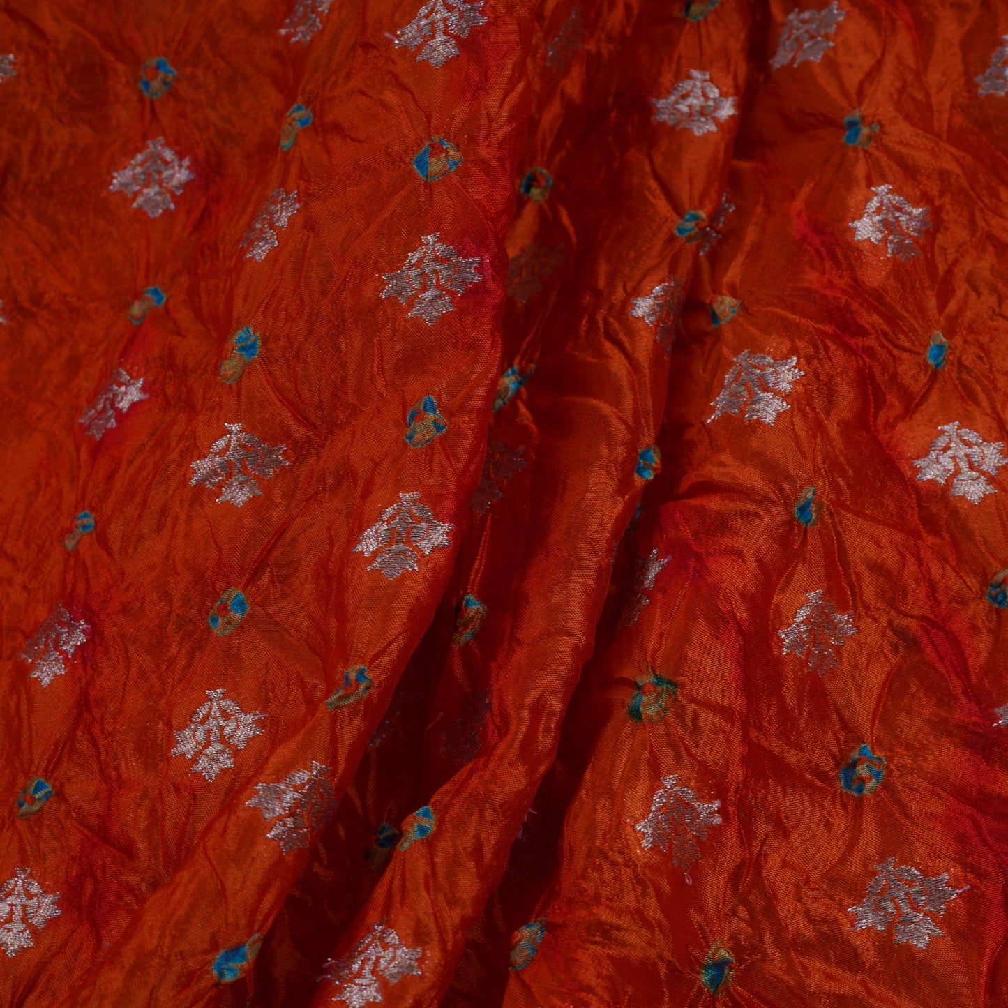 Rust Orange Shibori Bandhani Dupion Silk Fabric YHF-32847