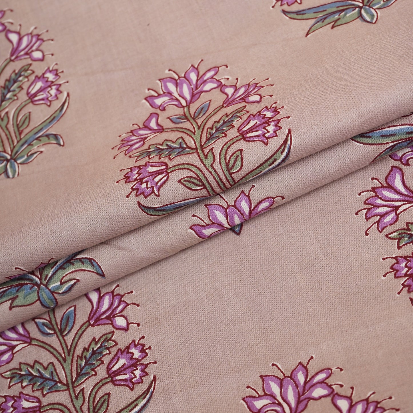 Beige Floral Block Print Cotton Fabric PB-29718