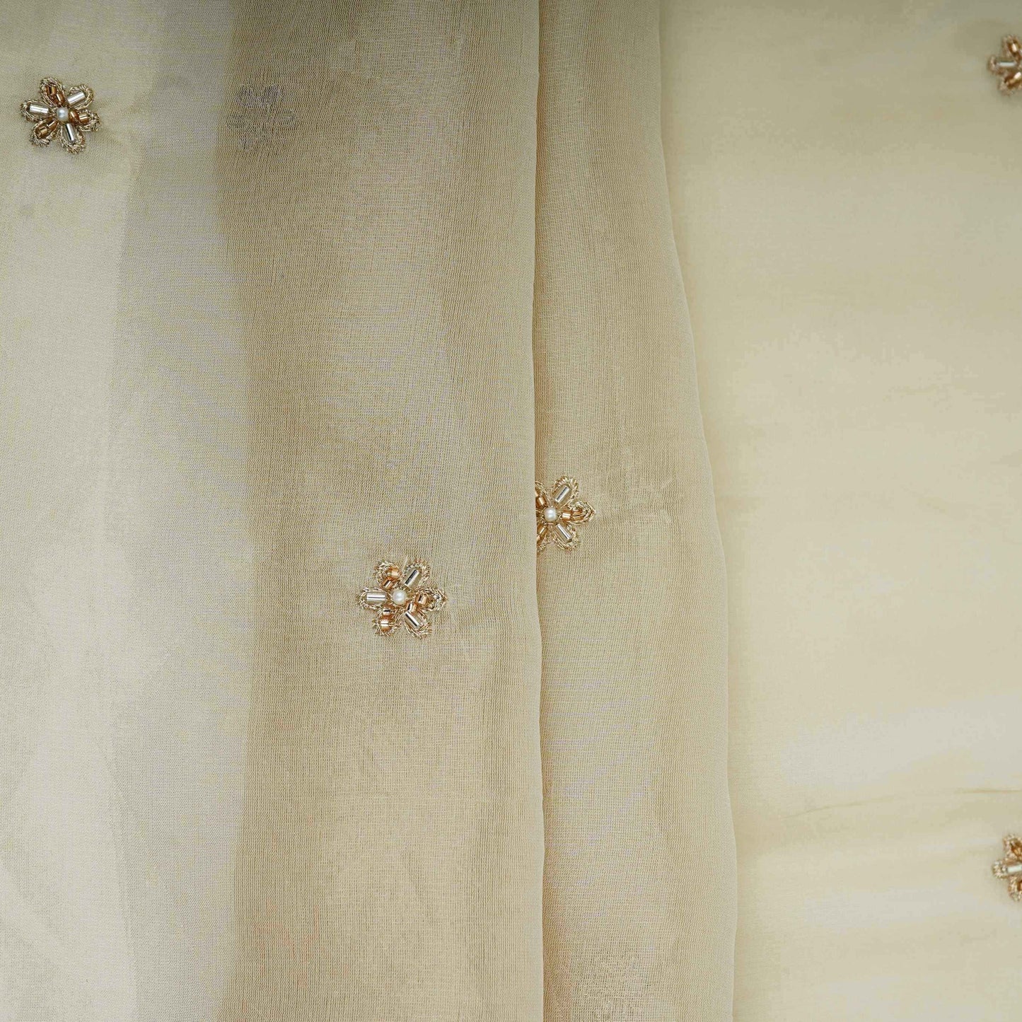 Golden floral cutdana embroidery Dyeable Kanjivaram Silk Fabric TF-31161
