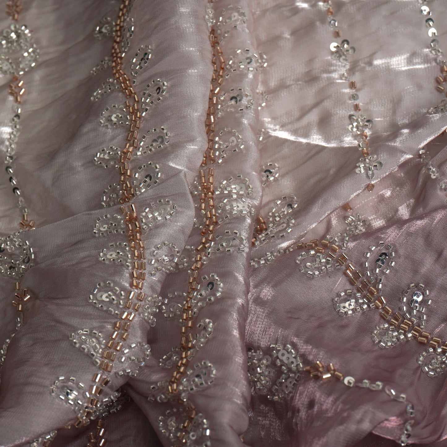 Brown Ombre Cutdana Cutwork Organza Fabric LF-32992