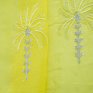 Yellow Thread Sequins Embroidery Organza Fabric 20851