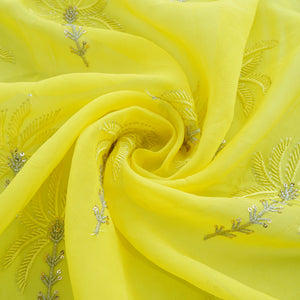 Yellow Thread Sequins Embroidery Organza Fabric 20851