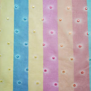 Multicolor Stripes Print Mirror Embroidery Organza Fabric