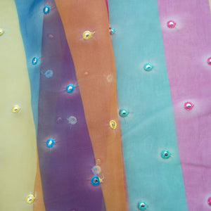 Multicolor Stripes Print Mirror Embroidery Organza Fabric