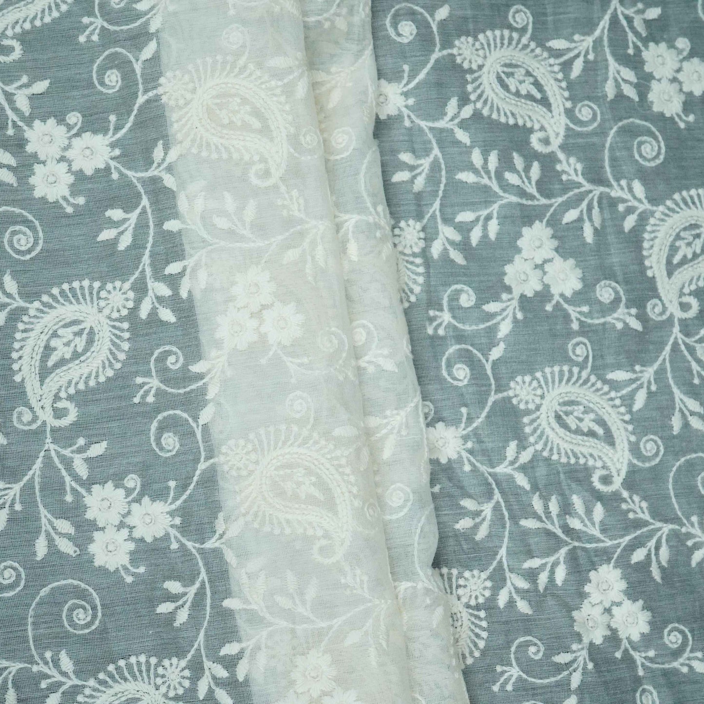 Off White thread embroidery Pure Cotton Chanderi Fabric VI-31001