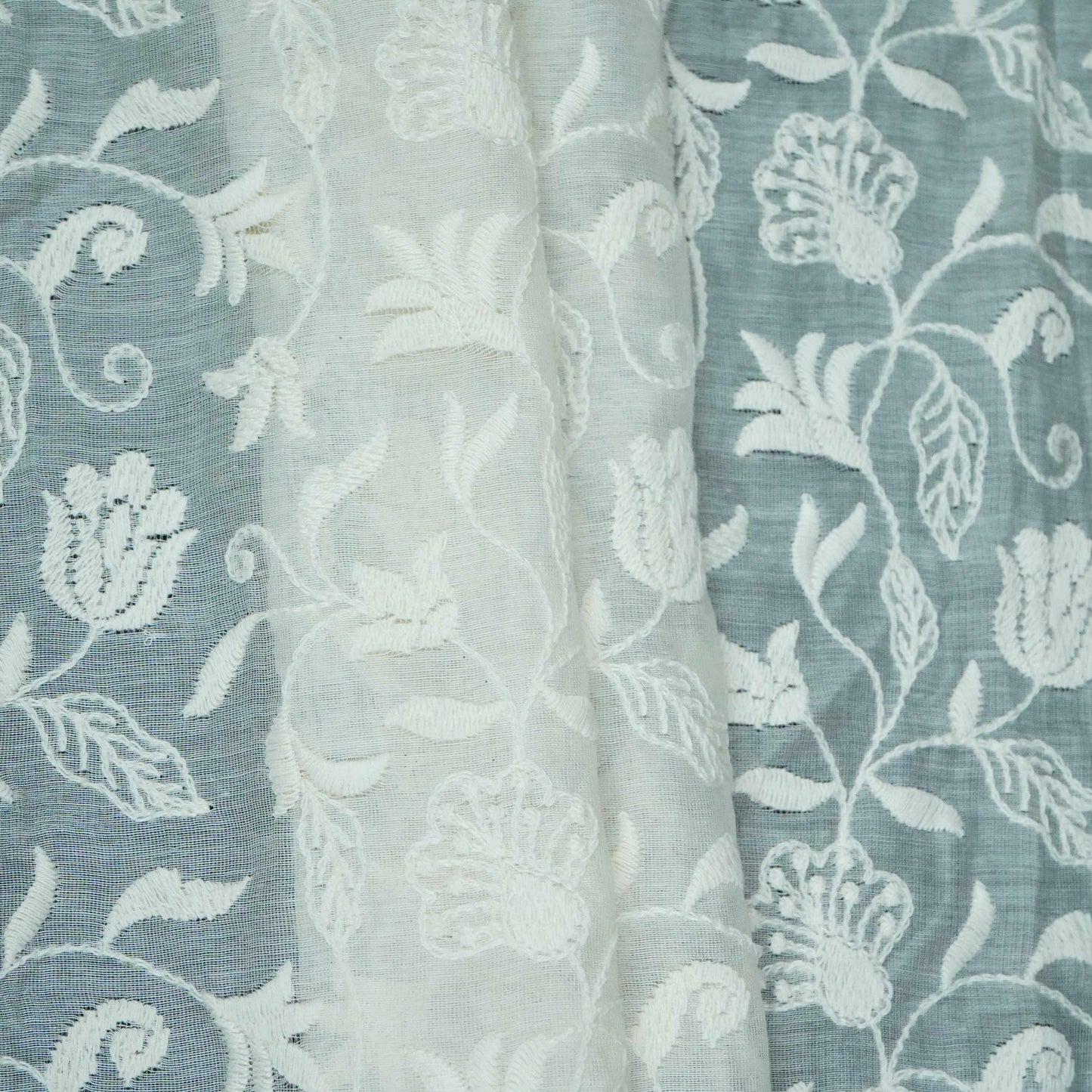 Off White thread embroidery Pure Cotton Chanderi Fabric VI-30999