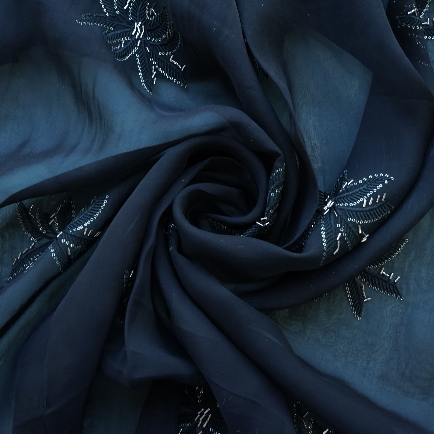 Black Cutdana Embroidery Organza Fabric