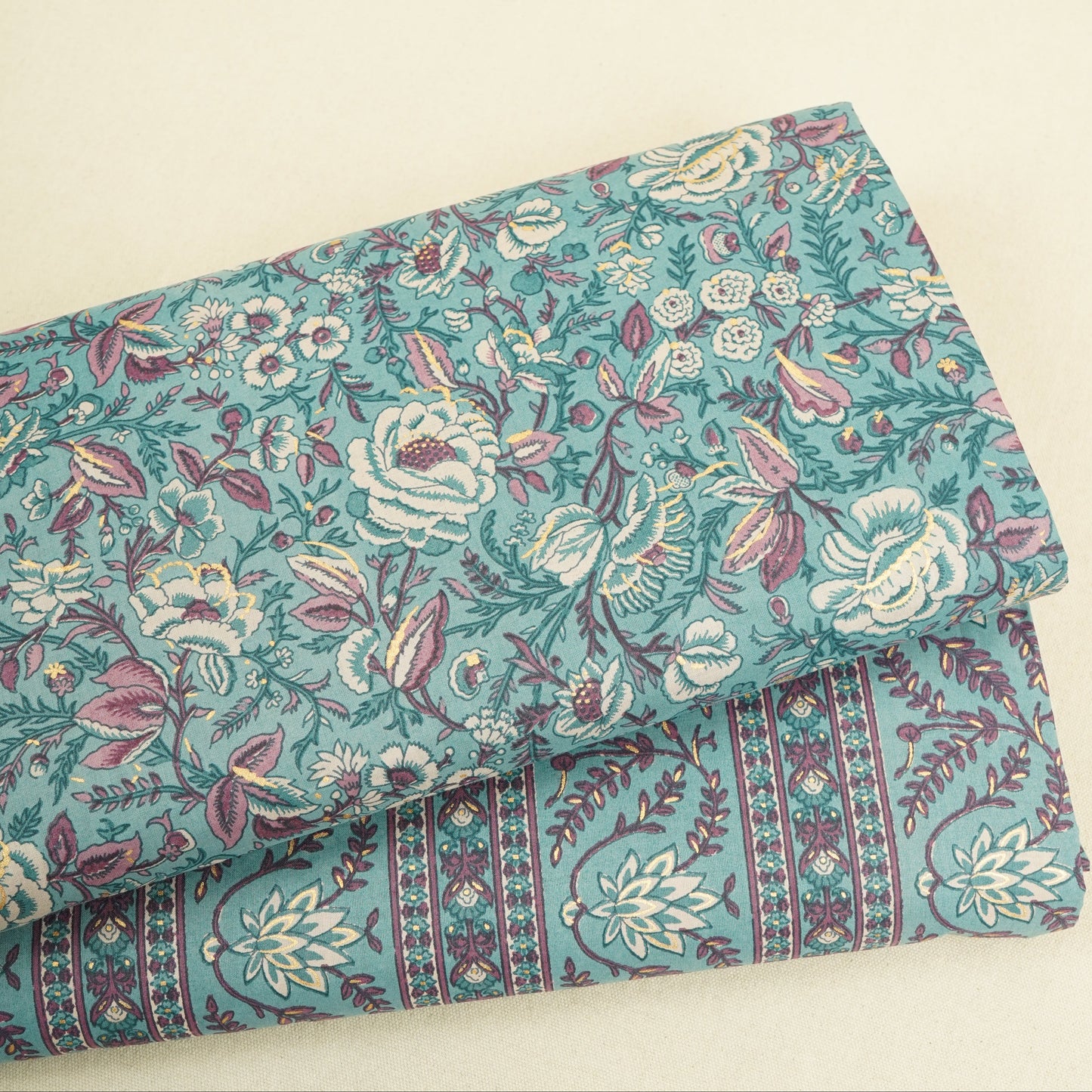 Lilac Floral Foil Print Cotton Fabric PB-29708
