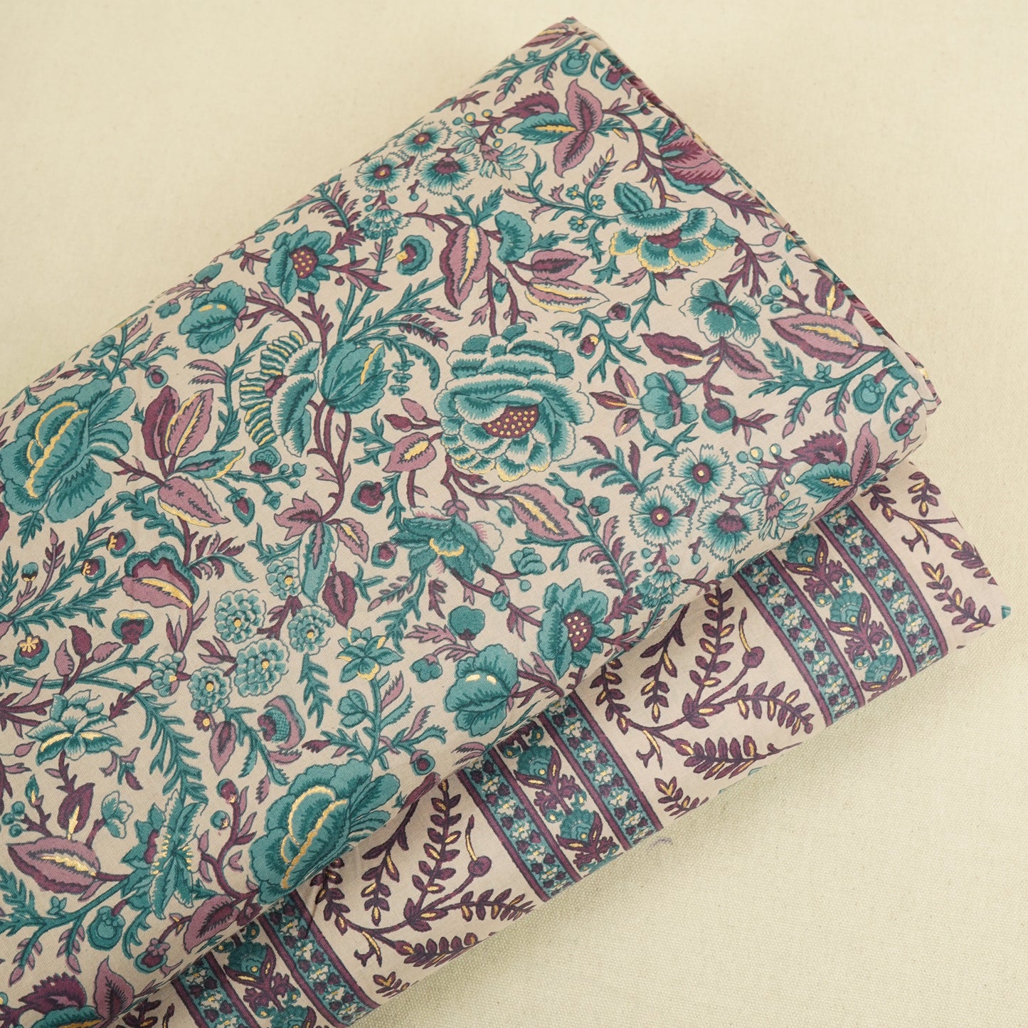 Light Pink Floral Foil Print Cotton Fabric PB-29713