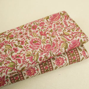 Baby Pink Floral Stripes Foil Print Cotton Fabric PB-29700 - TradeUNO