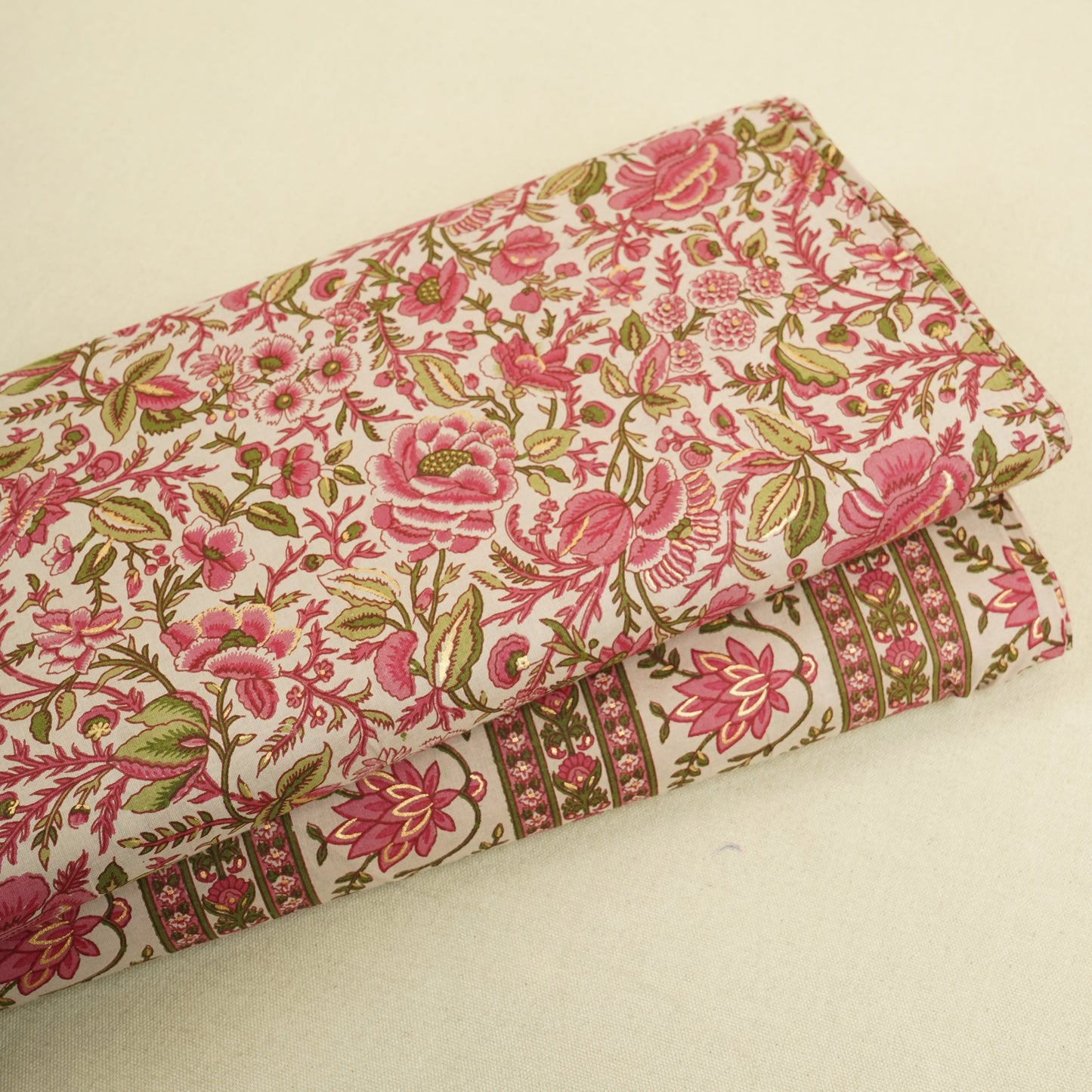 Baby Pink Floral Foil Print Cotton Fabric PB-29699