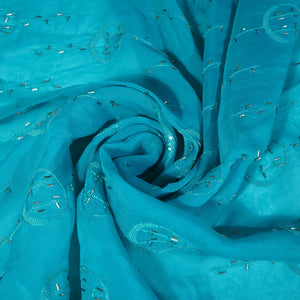 Sky Blue Cutdana Sequins Embroidery Organza Fabric 21012
