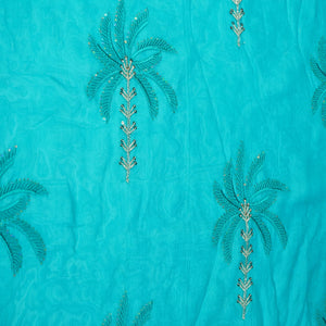 Sky Blue Thread Sequins Embroidery Organza Fabric 20852