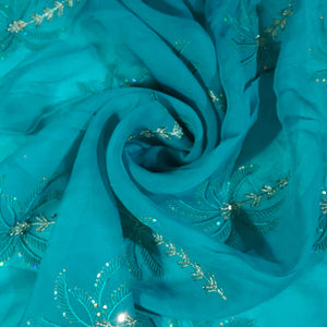 Sky Blue Thread Sequins Embroidery Organza Fabric 20852