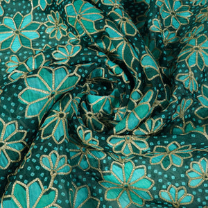 Green Black Gota Embroidery Organza Fabric
