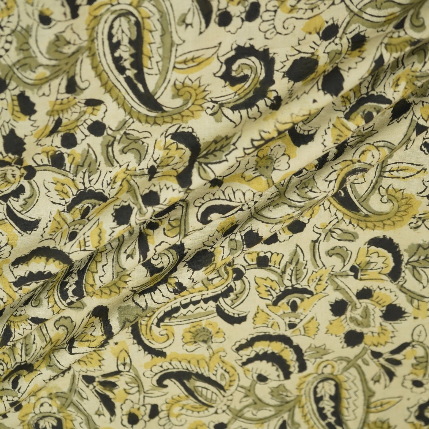 Khadi with Black Kalamkari Cotton Fabric 22528