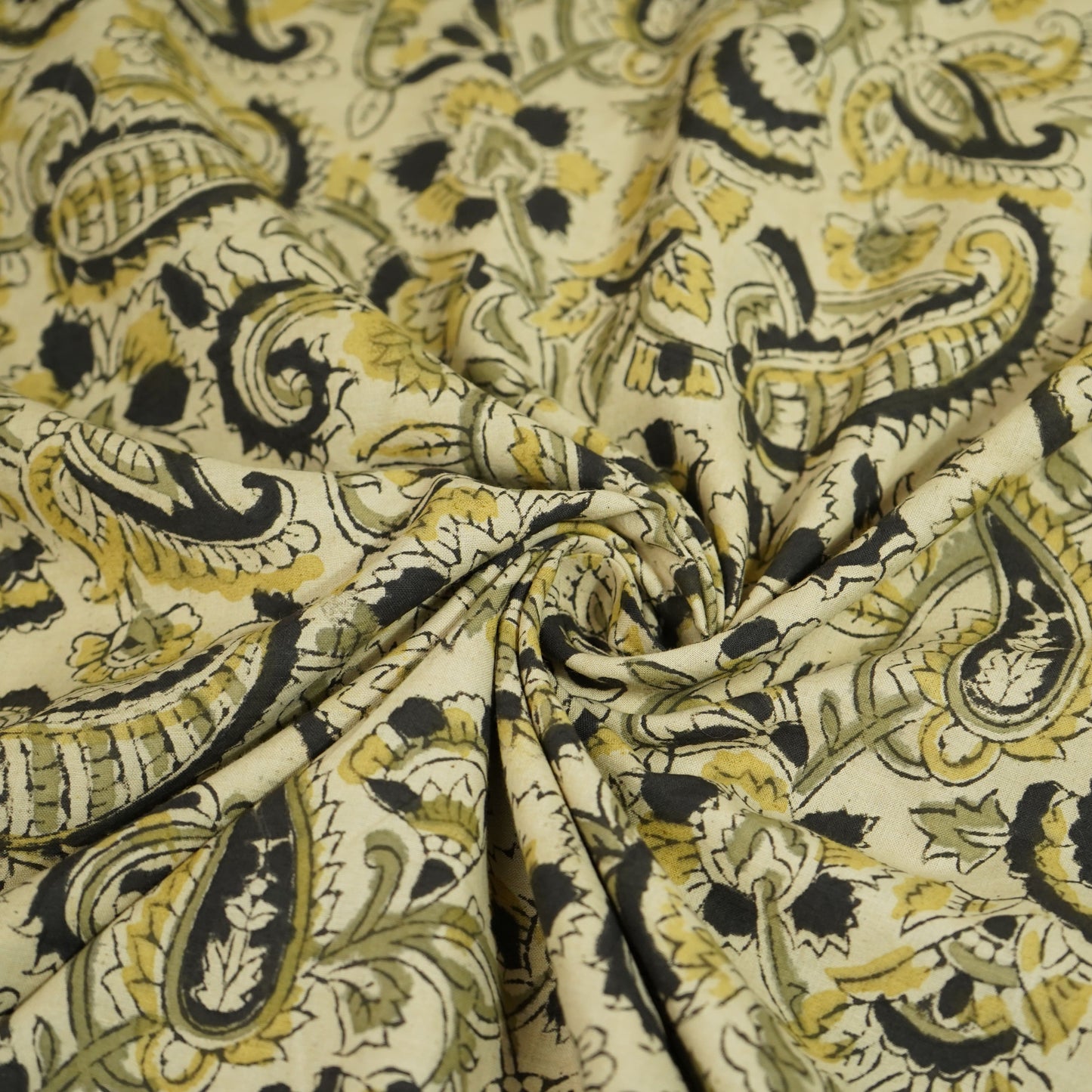 Khadi with Black Kalamkari Cotton Fabric 22528